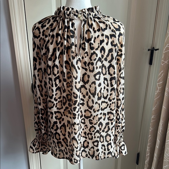 LOFT Leopard Print Ruffled Blouse - Picture 2 of 4